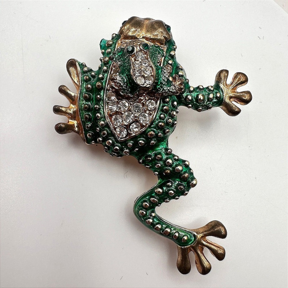 Vintage Y2K Gold‎ Tone Frog Clear Rhinestones Brooch Pin Women's Classic Jewelry